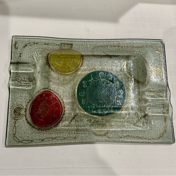 VTG 🚬 HIGGINS pocket watch clock mid century mod glass ashtray catchall - Picture 6 of 7